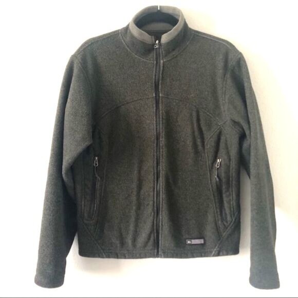 REI Mens Full Zip Fleece Jacket Dark Green Warm Durable Outdoor Layer Size Small - Picture 2 of 5